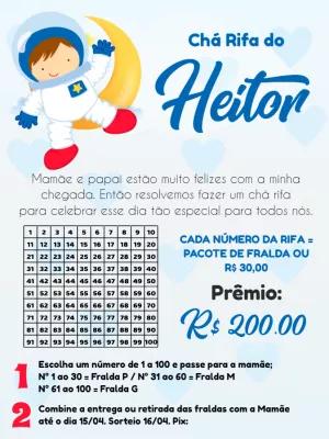 Chá Rifa Astronauta: Convite Editável para Menino