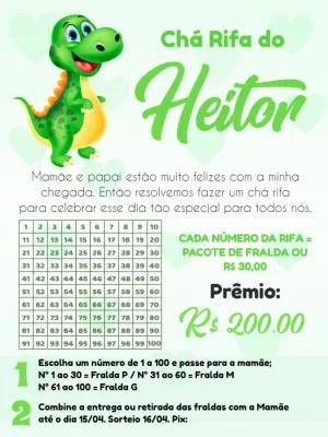 Convite Chá Rifa Dinossauro Fofo para Editar Online