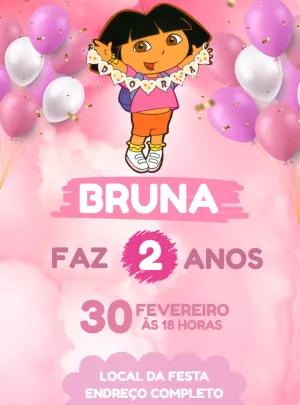 Convite de Aniversário Dora Aventureira para Editar Online