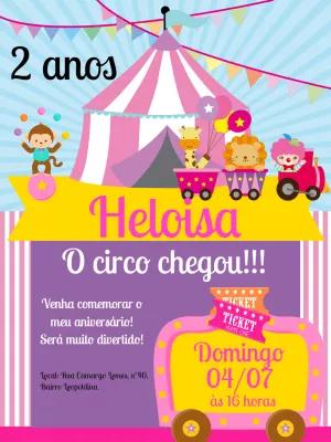 Convite Aniversário Circo Rosa para Editar Online