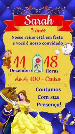 Convite Aniversário A Bela e a Fera para Editar Online