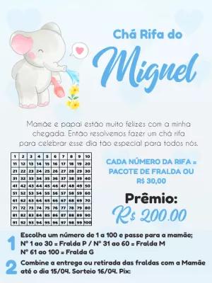 Chá Rifa de Elefantinho Baby: Convite Editável para Imprimir