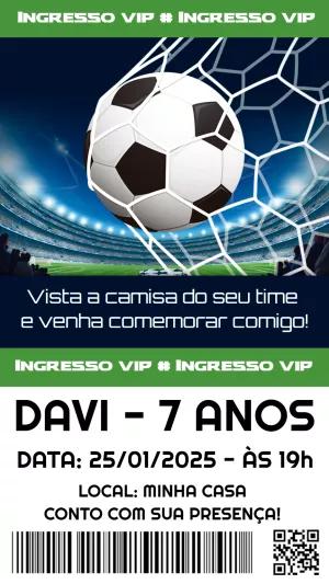 Convite Aniversário Futebol Ingresso VIP para Editar Online