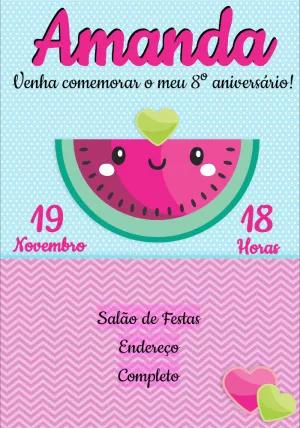 Convite de Aniversário Melancia Fofa para Editar Online