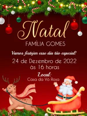 Convite de Natal com Papai Noel e Rena para Editar Online
