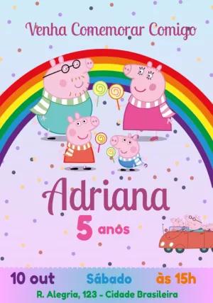 Convite Aniversário Peppa Pig com a Família para Editar Online