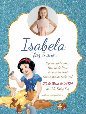 Convite Aniversário Branca de Neve com Foto para Editar Online