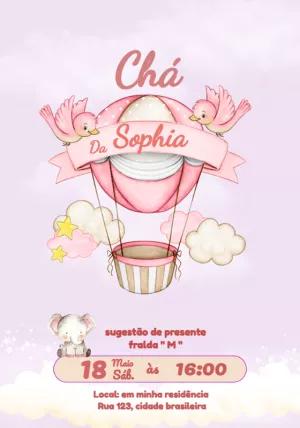Convite Chá de Bebê Menina Balão Rosa para Editar Online