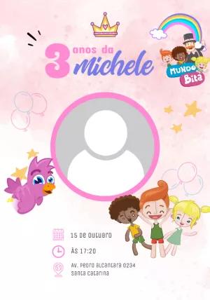 Convite Aniversário Mundo Bita Princesa com Foto para Editar