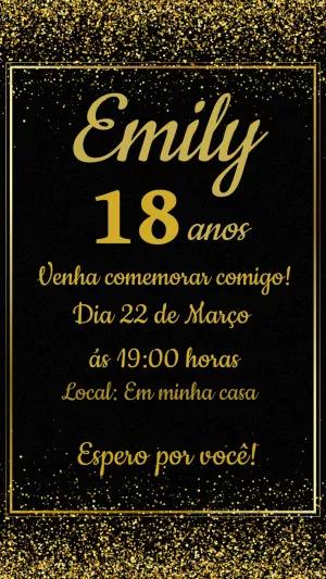 Convite de Aniversário Adulto Glitter Dourado para Editar Online
