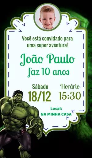 Convite de Aniversário Hulk com Foto para Editar Online