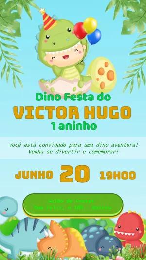 Convite de Aniversário Dinossauro Baby para Editar Online