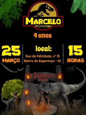 Convite de Aniversário Jurassic Park com Dinossauros para Editar
