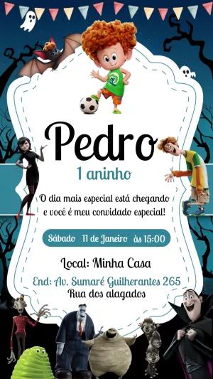 Convite Aniversário Hotel Transilvânia com Personagens para Editar
