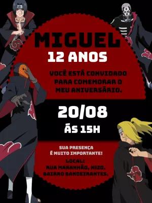 Convite de Aniversário Akatsuki com Personagens para Editar