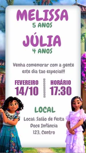 Convite Aniversário Duplo Encanto para Editar Online