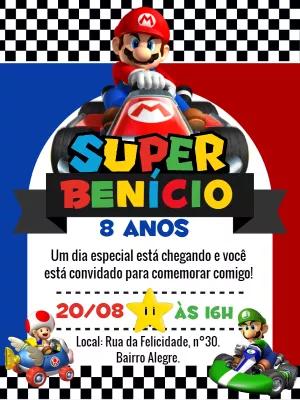 Convite Aniversário Super Mario Kart para Editar Online