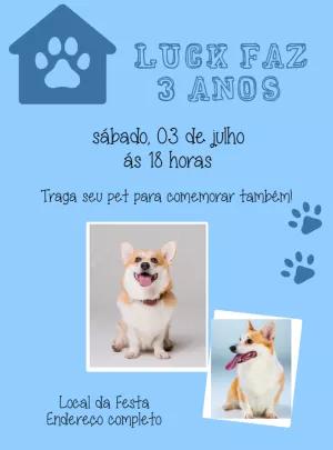 Convite Aniversário de Pet com Foto para Editar Online