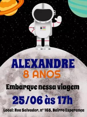 Convite de Aniversário Astronauta no Espaço para Editar Online