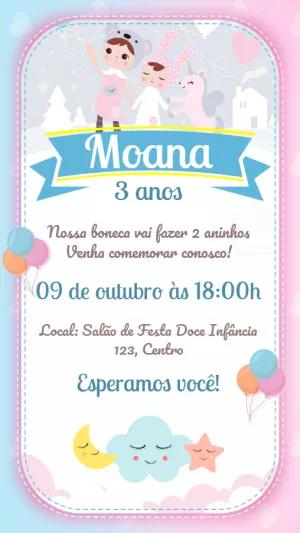 Convite Aniversário Boneca Metoo Fofa para Editar Online