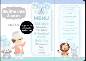 Menu de Festa Circo Aquarela para Editar e Imprimir Online