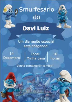 Convite de Aniversário Smurfs com Personagens para Editar Online