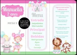 Menu de Mesa Circo Rosa Aquarela para Editar Online