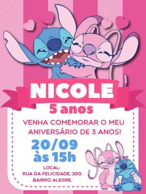 Convite de Aniversário Stitch e Angel para Editar Online