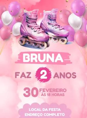 Convite de Aniversário Patins Rosa para Editar Online