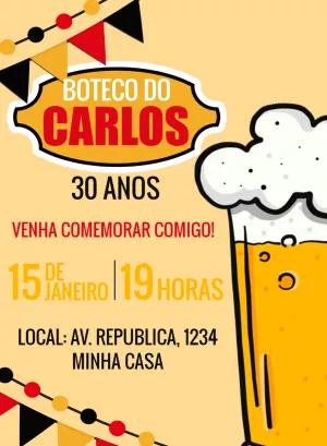 Convite de Aniversário Tema Boteco para Editar Online e Enviar