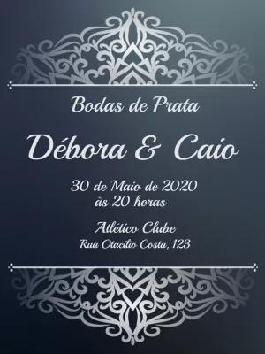 Convite Bodas de Prata Elegante com Arabescos para Editar