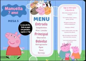 Menu de Mesa Peppa Pig para Aniversário para Editar Online