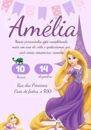 Convite de Aniversário Rapunzel Editável Online para Imprimir