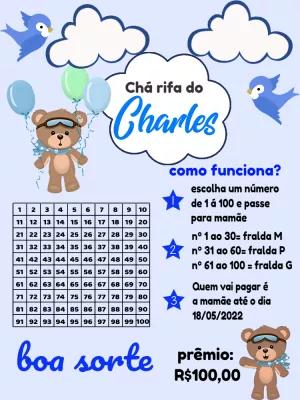 Rifa Chá de Bebê Ursinho Baloeiro Editável para Enviar Online
