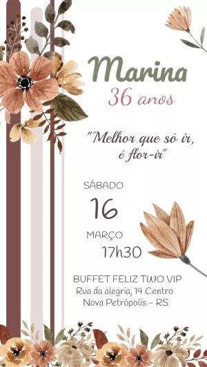 Convite de Aniversário Floral Aquarela para Editar Online