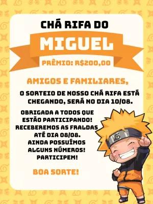 Convite Chá Rifa Naruto Chibi para Editar e Enviar Online