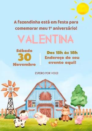 Convite de Aniversário Fazendinha com Animais para Editar Online