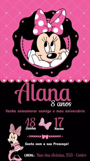 Convite Aniversário Minnie Rosa para Editar Online