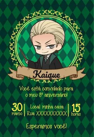 Convite Aniversário Draco Malfoy Sonserina para Editar Online