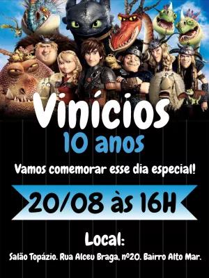 Convite Aniversário Como Treinar seu Dragão para Editar