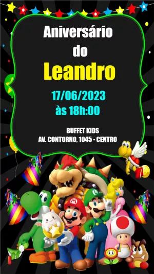 Convite de Aniversário Super Mario e sua Turma para Editar