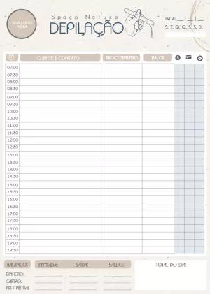 Agenda para Depilação Profissional para Editar e Imprimir
