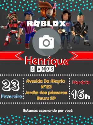 Convite de Aniversário Roblox com Foto para Editar Online