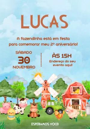 Convite de Aniversário Fazendinha com Animais para Editar Online