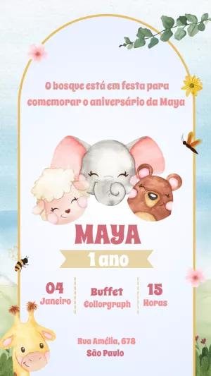 Convite Aniversário Animais do Bosque para Editar Online
