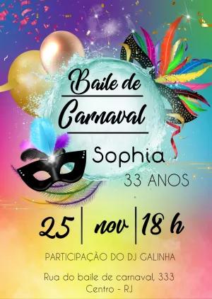Convite de Aniversário Baile de Carnaval para Editar Online