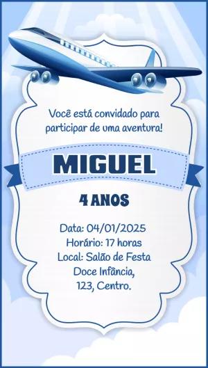 Convite de Aniversário Avião para Editar Online