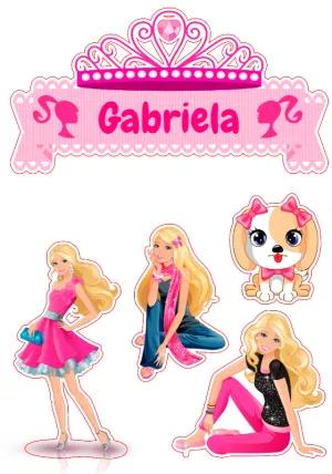 Topo de Bolo Barbie com Personagens para Editar e Imprimir