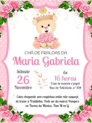 Convite Chá de Fraldas Ursinha Princesa para Editar Online