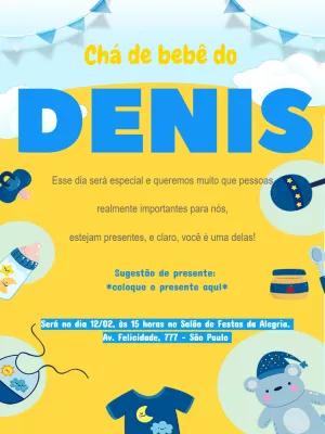 Convite de Chá de Bebê Ursinho Menino para Editar Online